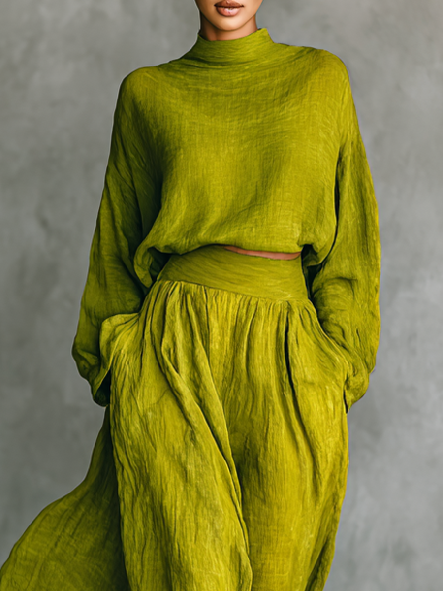 Conjunto de mujer verde en mezcla de algodón y lino