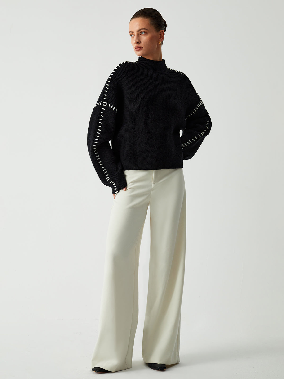 Alma | Suéter de cuello alto oversize con detalles de piqué