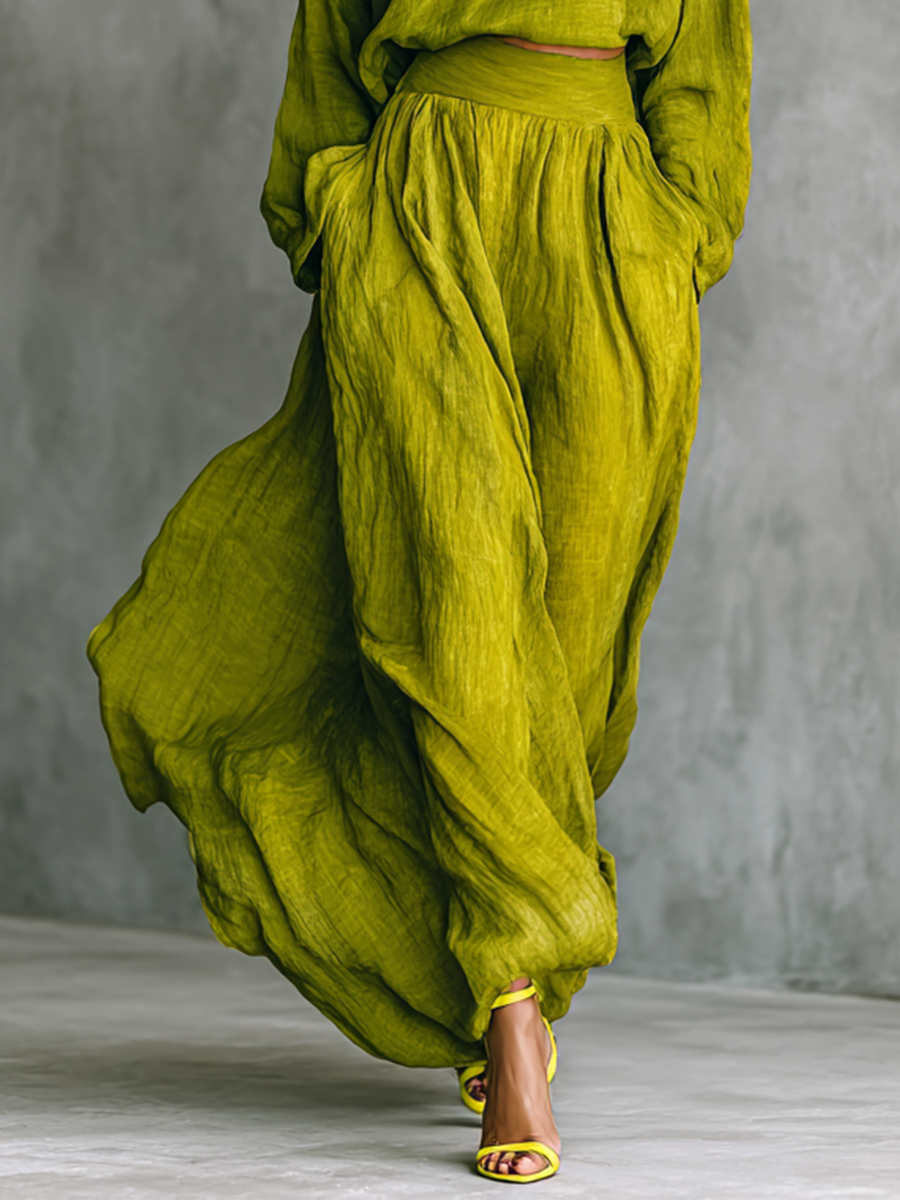 Conjunto de mujer verde en mezcla de algodón y lino
