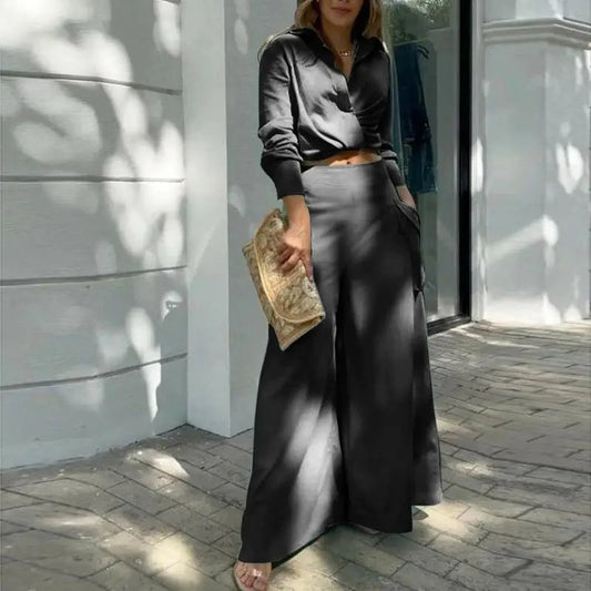 Conjunto de verano con camisa anudada y pantalón palazzo de cintura alta