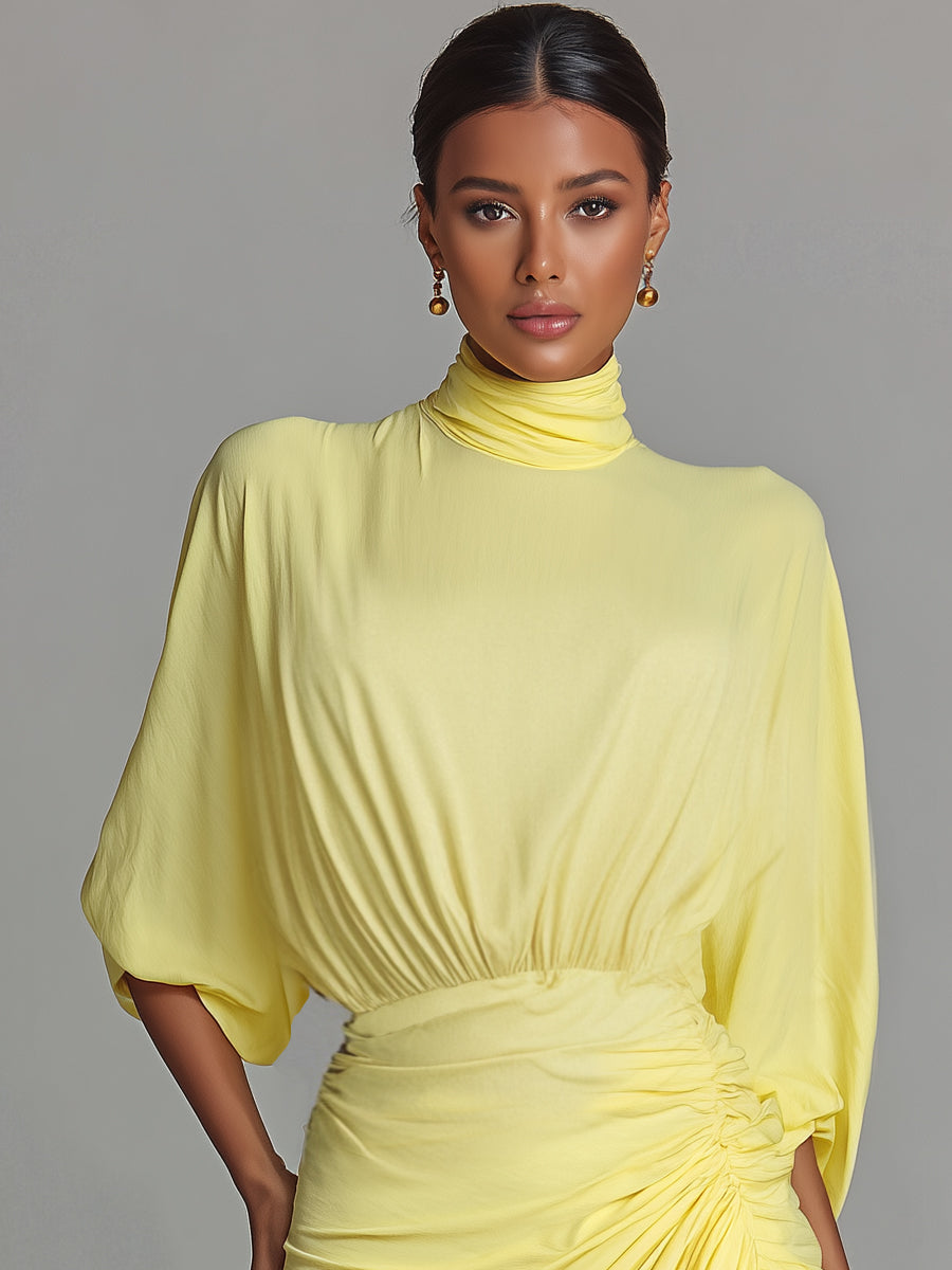 Vestido Maxi Cómodo en Mezcla Amarillo Vivo
