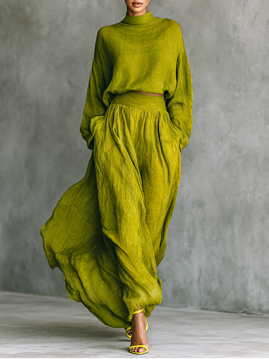 Conjunto de mujer verde en mezcla de algodón y lino
