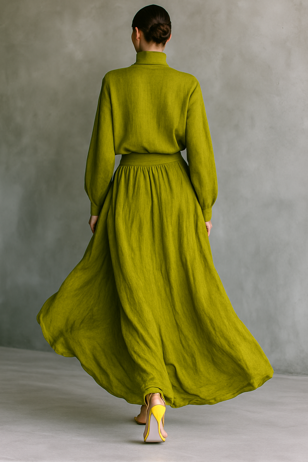 Conjunto de mujer verde en mezcla de algodón y lino