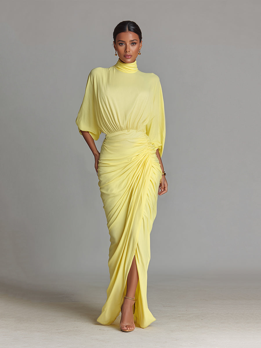 Vestido Maxi Cómodo en Mezcla Amarillo Vivo