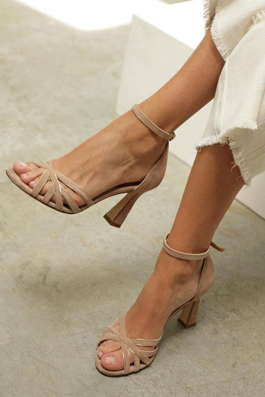 Elviera™ | Sandalias de patchwork con punta redonda y tacón delgado