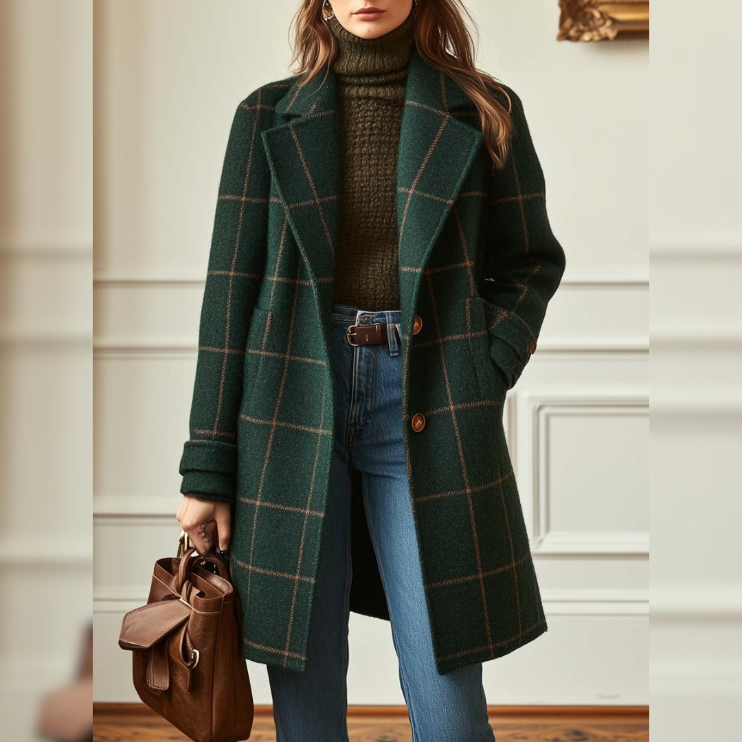 Valeria™ | Abrigo Elegante de Lana a Cuadros