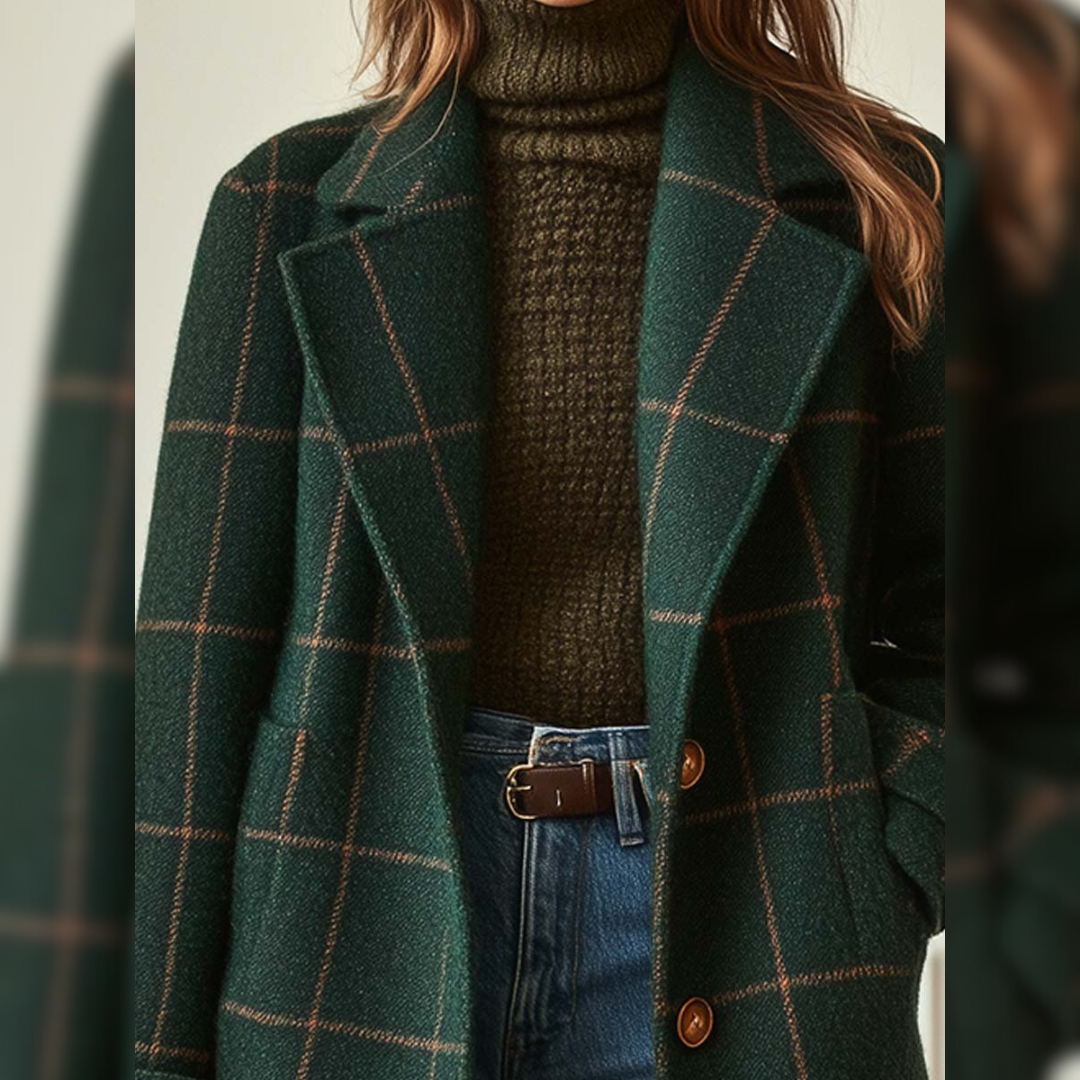 Valeria™ | Abrigo Elegante de Lana a Cuadros